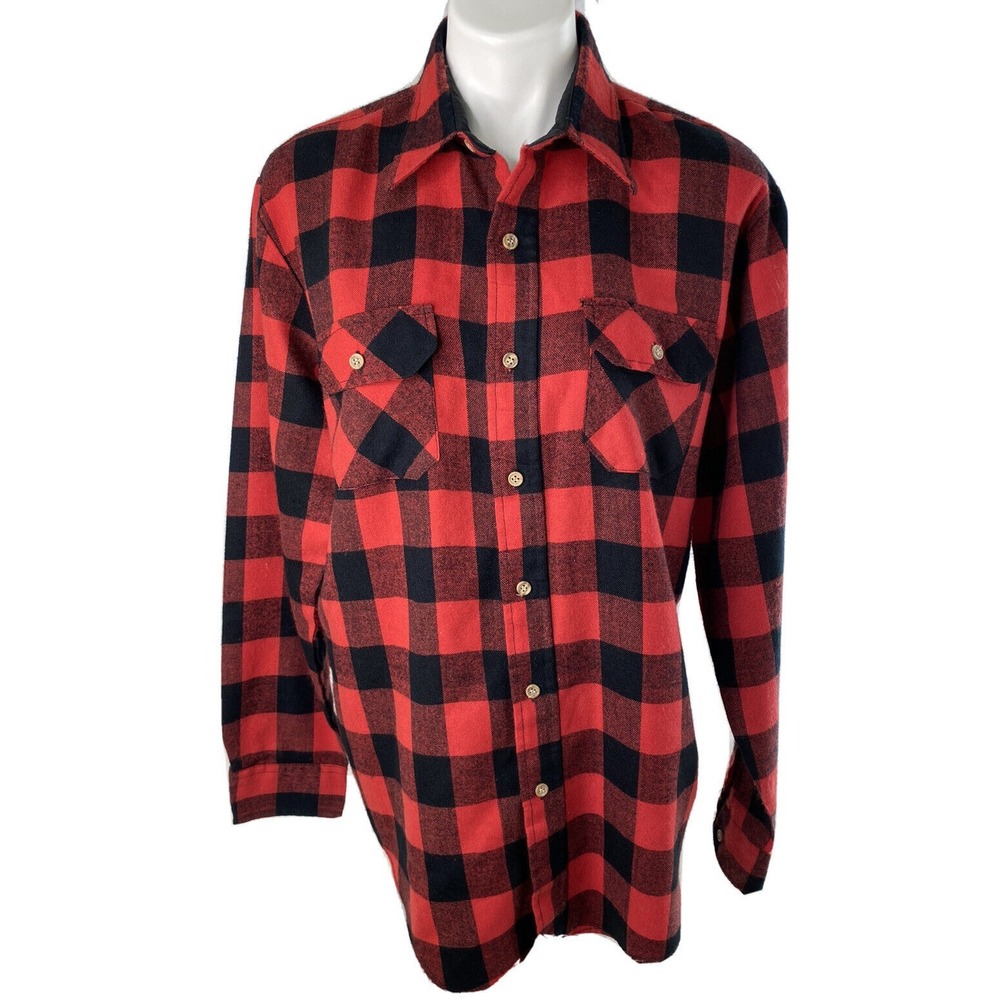 Vintage Sears Flannel Shirt‎ Mens LT Buffalo Plaid Acrylic Heavyweight